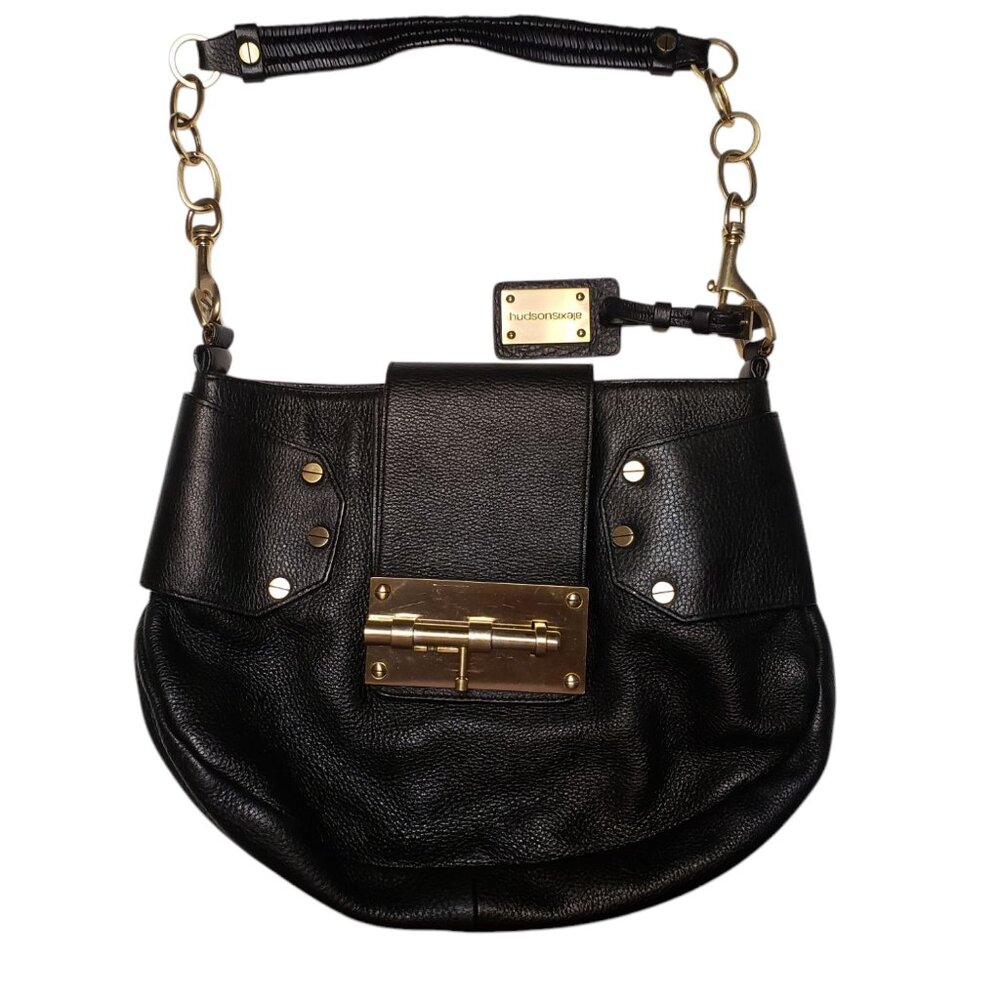 Alexis Hudson Vintage Black Pebbled Leather Dead Bolt Shoulder Bag